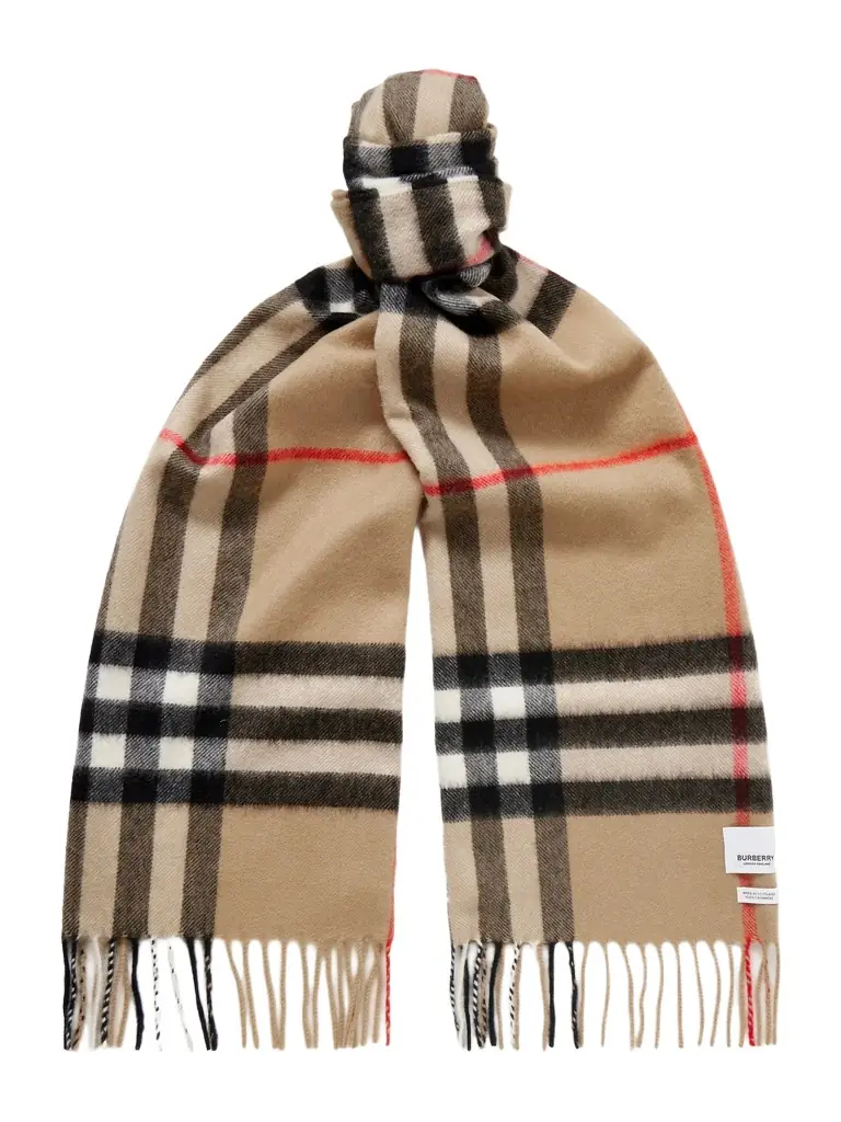 Burberry Fringed Checked Cashmere Scarf - Men