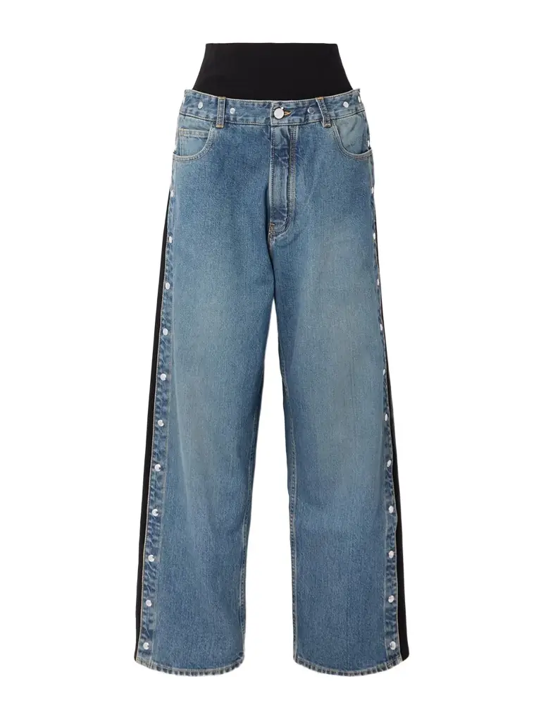 Alaïa Studded Jersey-trimmed High-rise Wide-leg Jeans