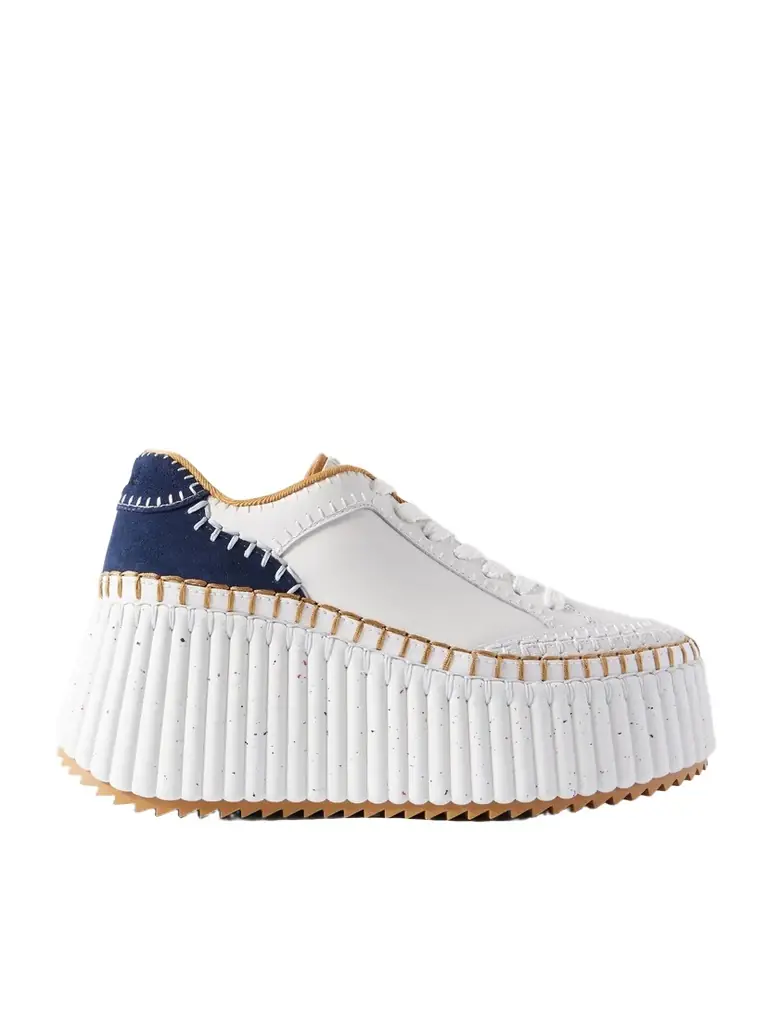 Chloé Nama Suede-trimmed Leather Platform Sneakers