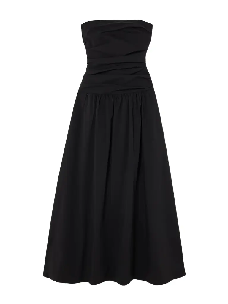 St. Agni Strapless Tie-back Crinkled Cotton-blend Maxi Dress