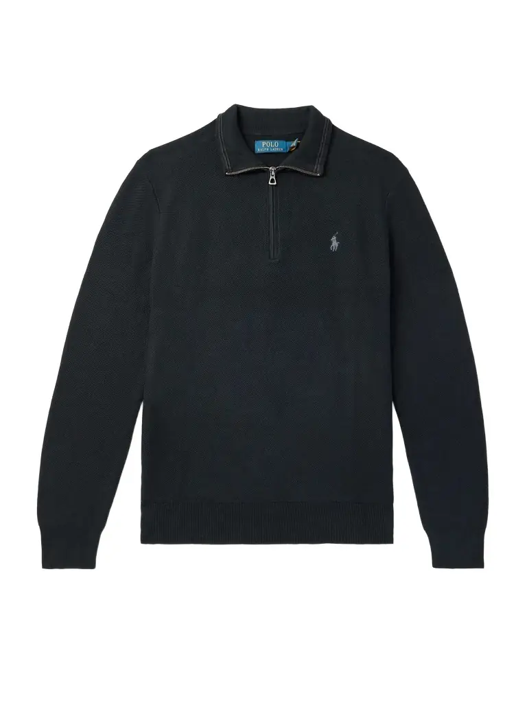 Polo Ralph Lauren Logo-Embroidered Honeycomb-Knit Cotton Half-Zip Sweater - Men