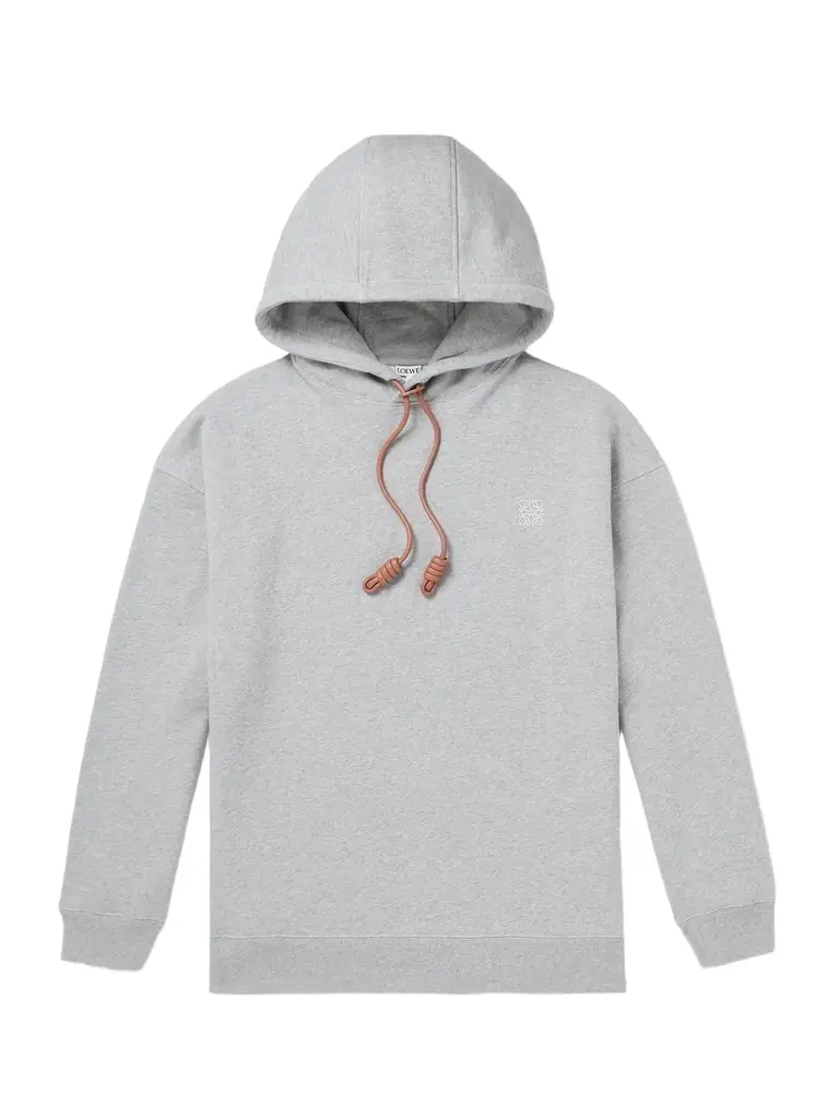 Loewe Logo-Embroidered Leather-Trimmed Cotton-Jersey Hoodie - Men