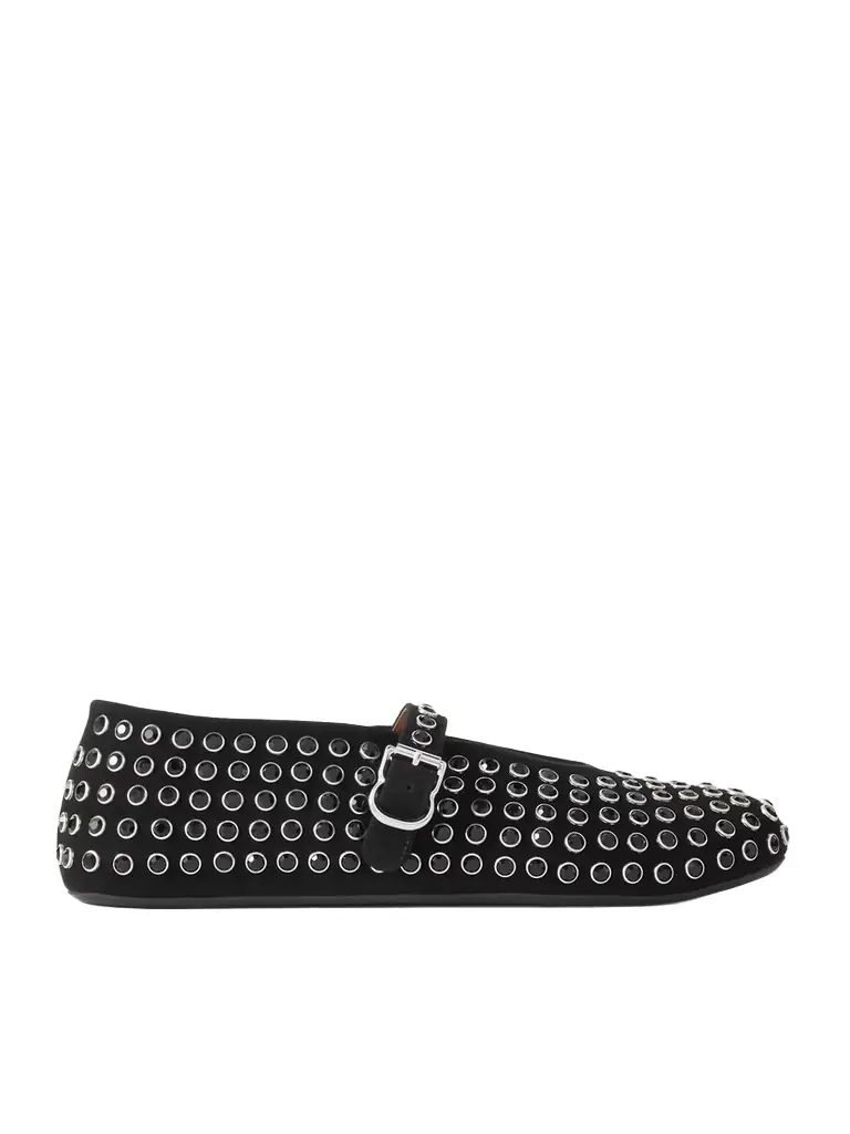 Crystal-embellished Suede Ballet Flats