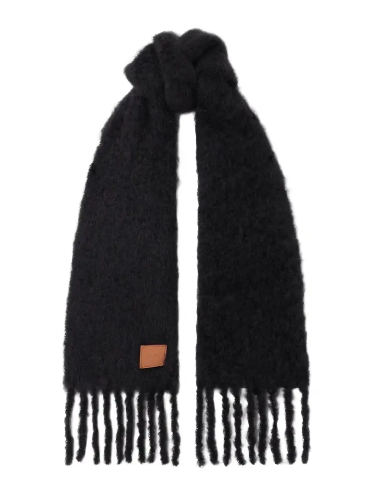 Loewe Fringed Appliquéd Leather-trimmed Brushed Mohair-blend Scarf