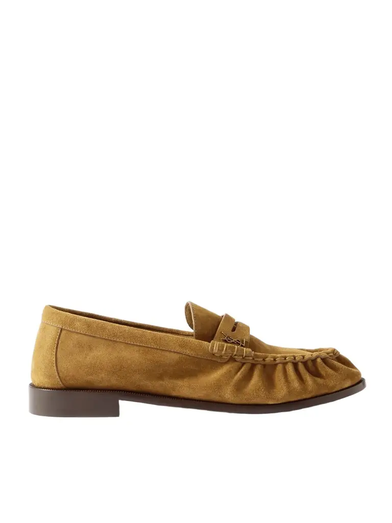 Saint Laurent Le Loafer Monogram Logo-Appliquéd Suede Penny Loafers - Men