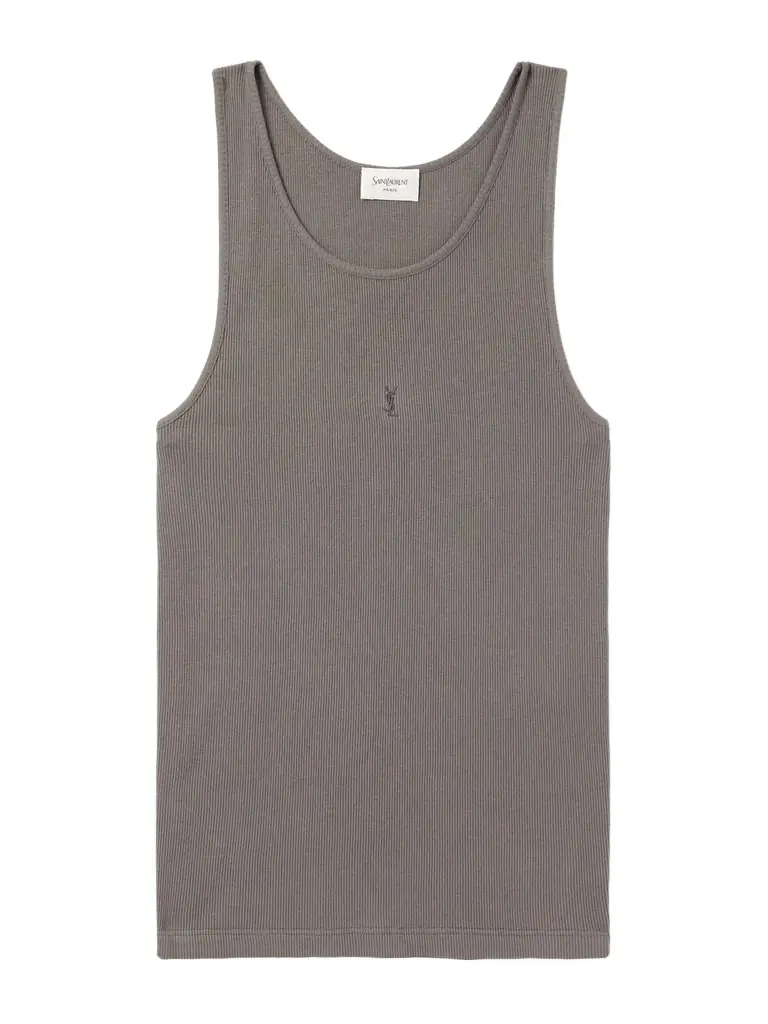 Saint Laurent Logo-Embroidered Ribbed Cotton Tank Top - Men
