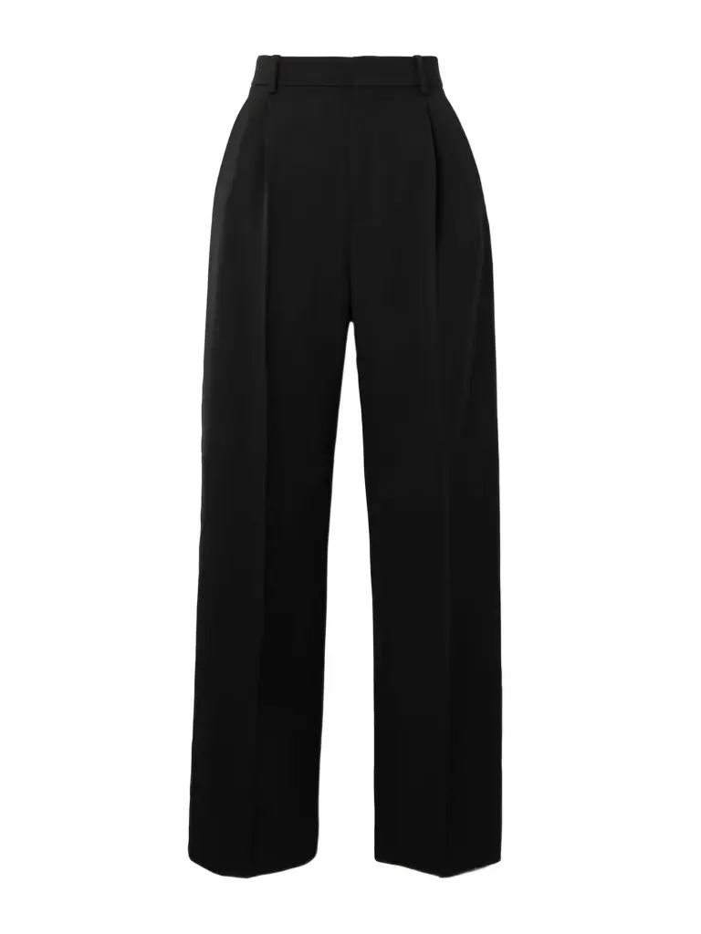 Saint Laurent Pleated Grain De Poudre Wool Straight-leg Pants