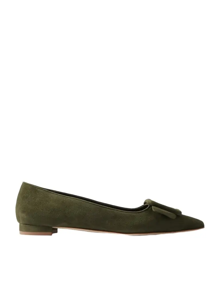 Manolo Blahnik Maysale Buckled Suede Point-toe Flats