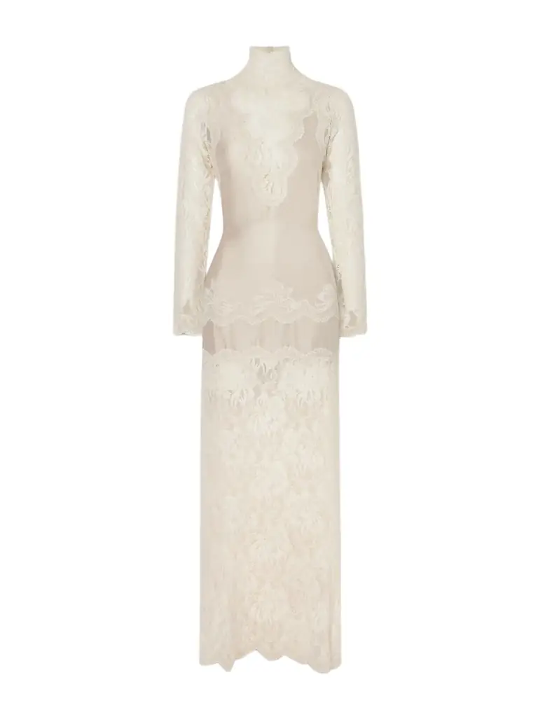 Rabanne Lace-trimmed Silk-satin Maxi Dress