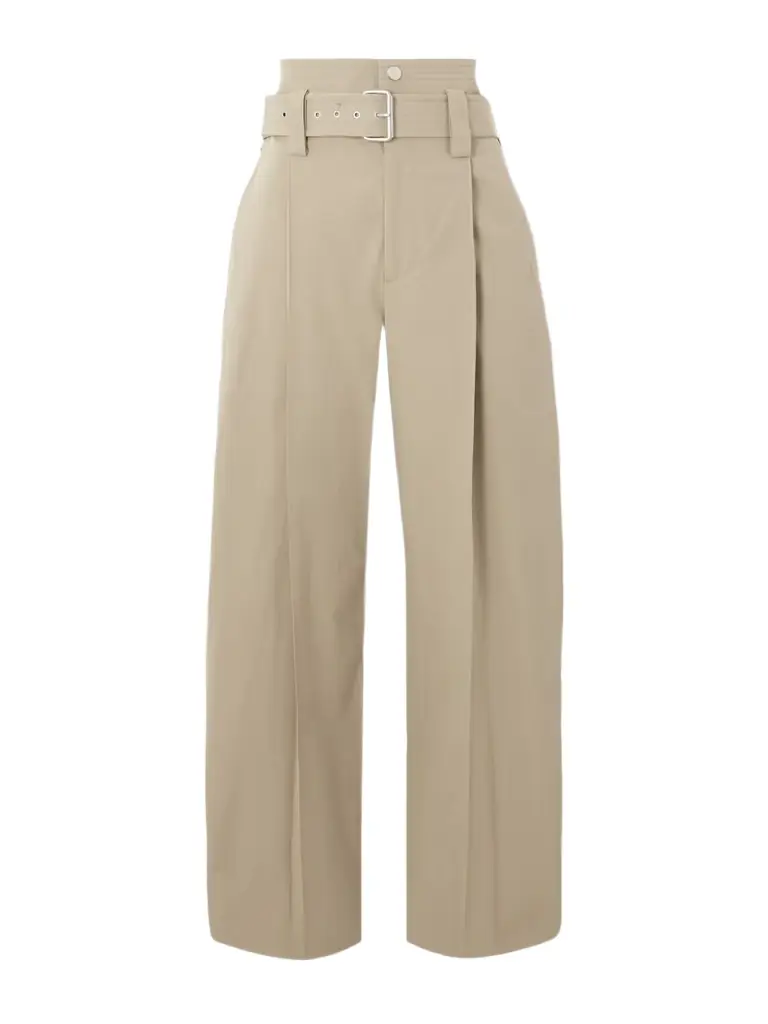 Bottega Veneta Belted Pleated Cotton-blend Straight-leg Pants