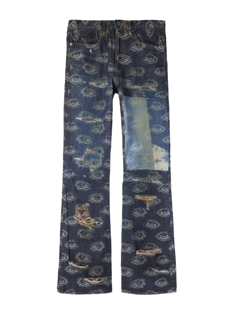 KAPITAL Speakeasy Slim-Fit Flared Printed Distressed Jeans - Men