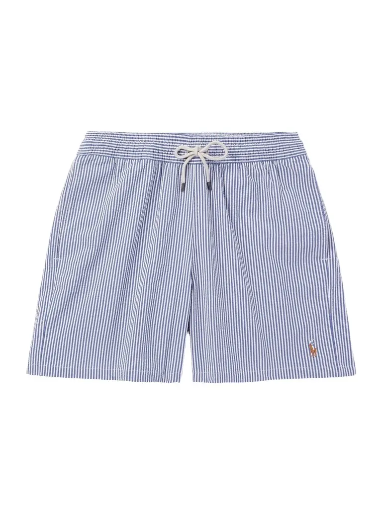 Polo Ralph Lauren Traveler Straight-Leg Mid-Length Striped Cotton-Blend Seersucker Swim Shorts - Men