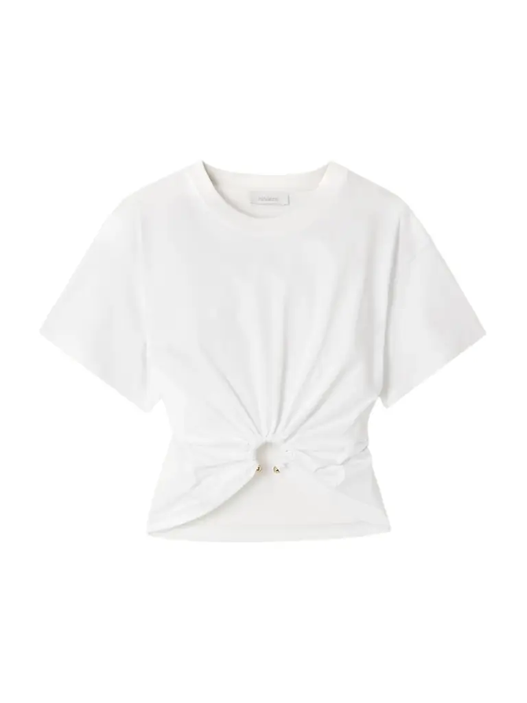 Rabanne Cropped Embellished Gathered Cotton-jersey T-shirt