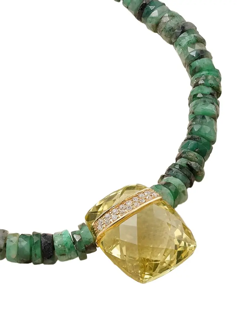 JIA JIA 14-karat Gold, Emerald, Quartz And Diamond Necklace