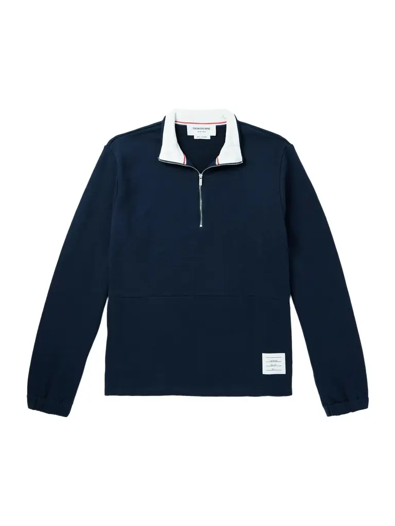 Thom Browne Logo-Appliquéd Cotton-Jersey Half-Zip Sweatshirt - Men