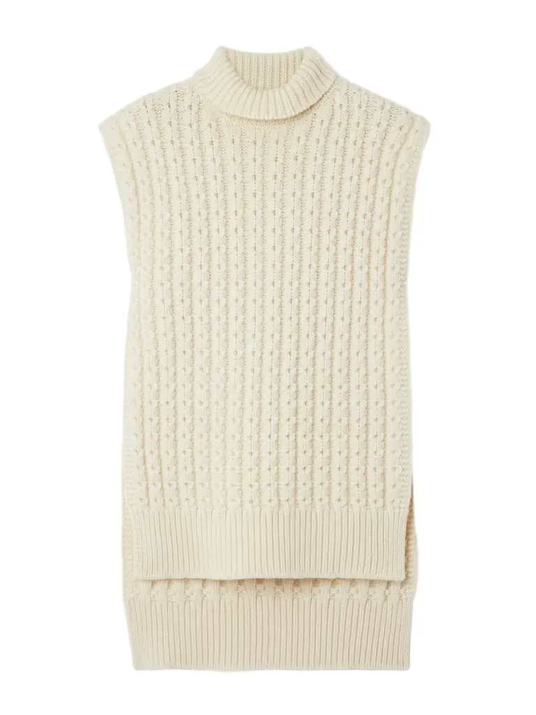 Alaïa Oversized Belted Ribbed Wool Turtleneck Sweater Vest