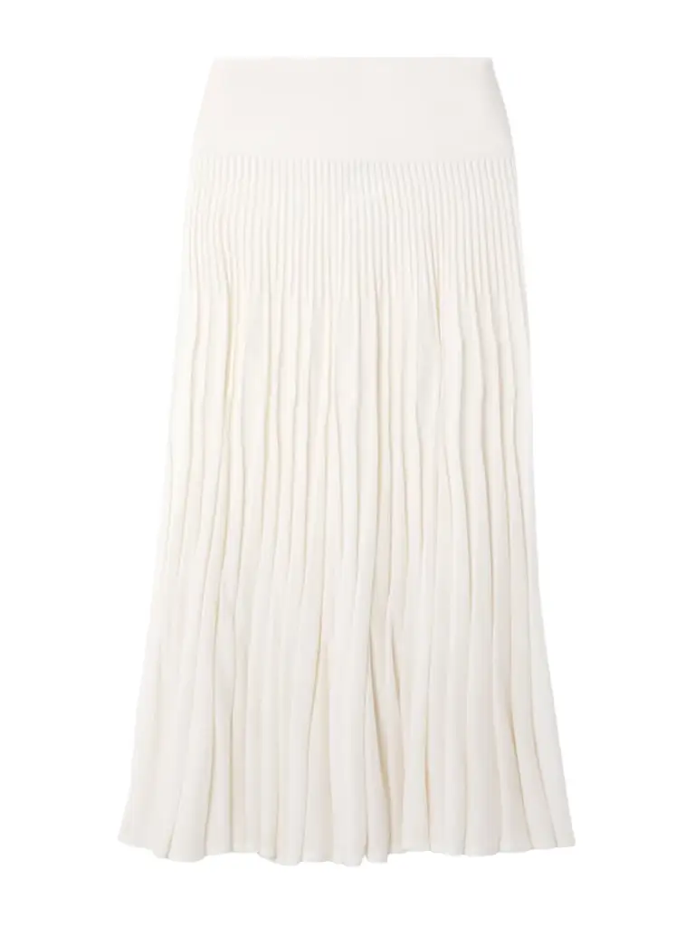Alaïa Pleated Wool Midi Skirt