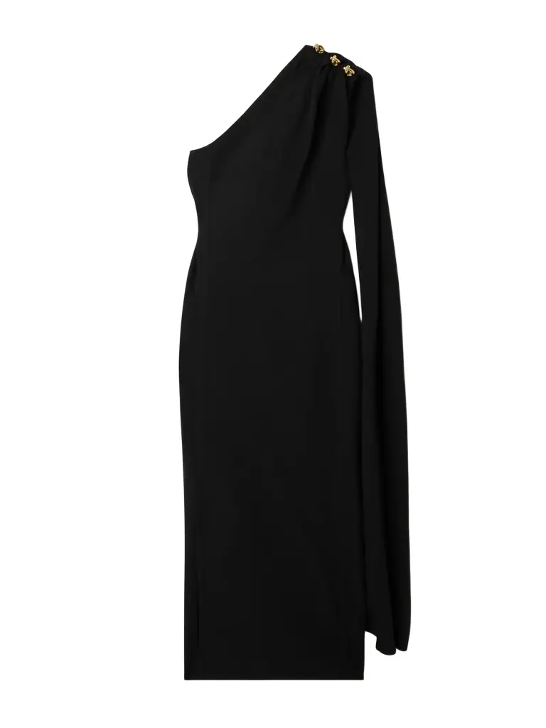 Bottega Veneta Cape-effect Embellished One-shoulder Crepe Midi Dress