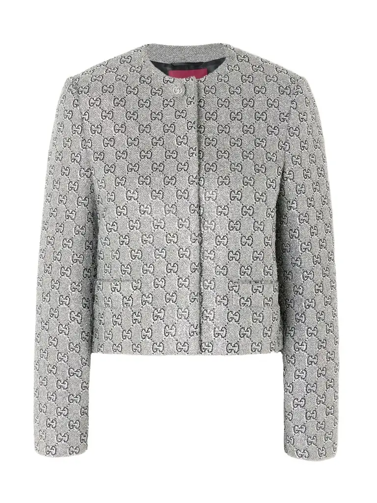Gucci Crystal-embellished Metallic Tweed Jacket