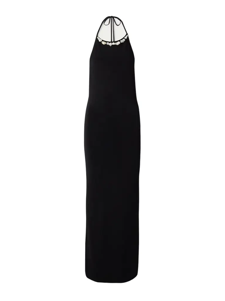 SARA CRISTINA Orchid Embellished Stretch-jersey Halterneck Maxi Dress - Women's Clothing