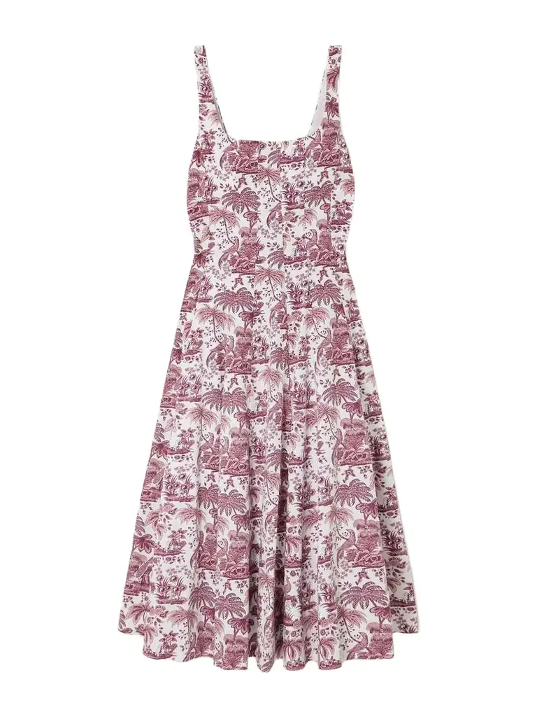 Staud Wells Pleated Printed Cotton-blend Poplin Midi Dress - Women's Clothing