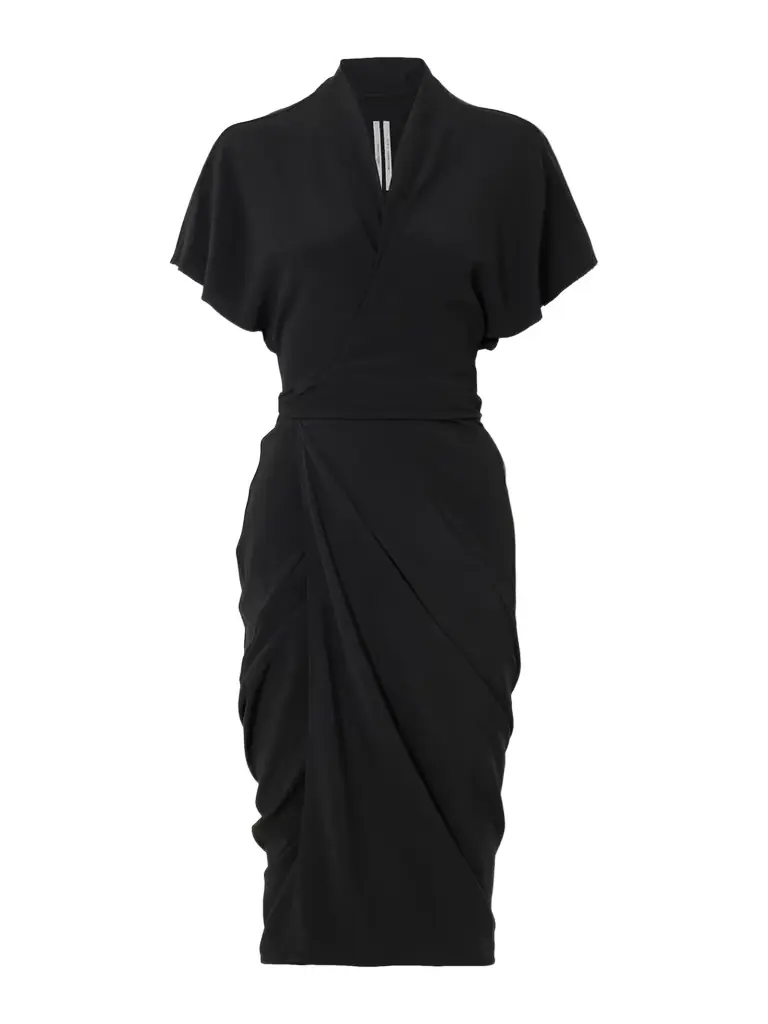 Rick Owens Draped Crepe Midi Wrap Dress - Women's Clothing