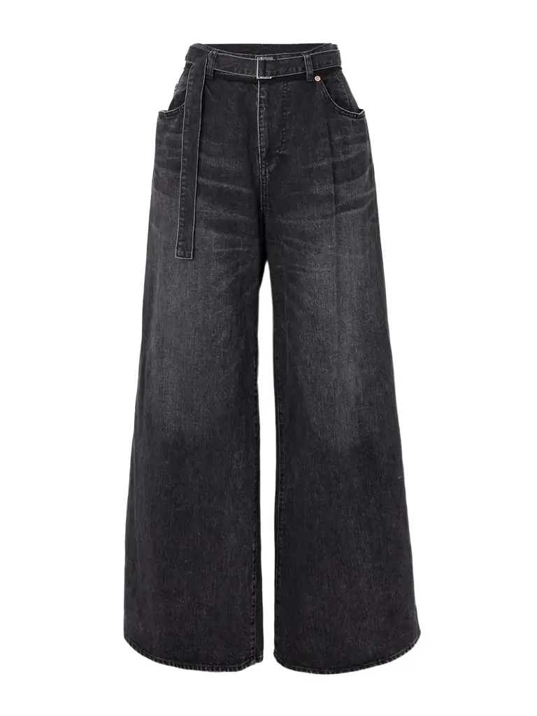 Sacai Belted High-rise Wide-leg Jeans