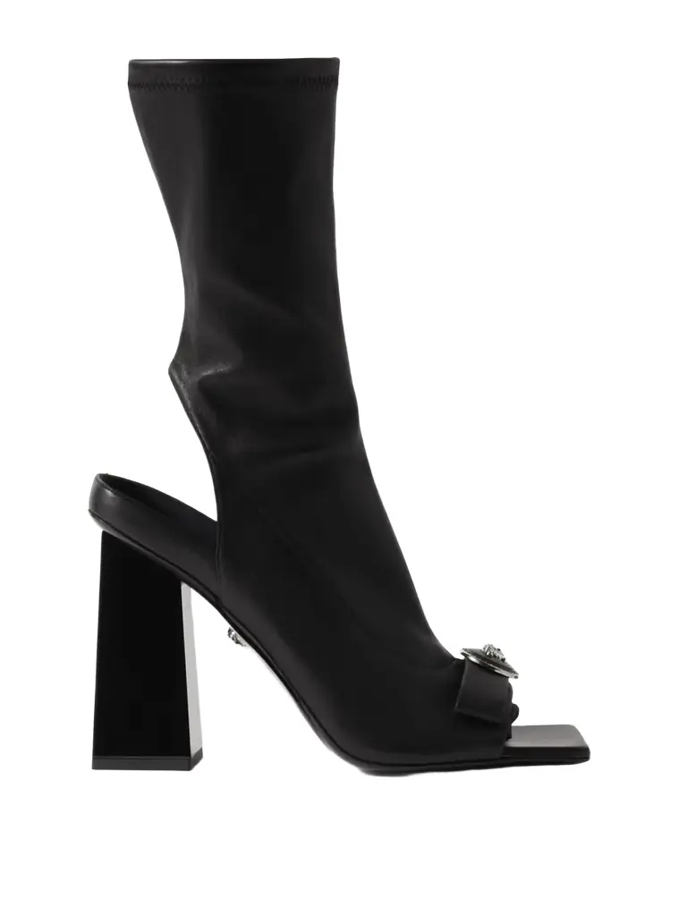 Versace Gianni Ribbon Embellished Leather Ankle Boots - Women's Shoes