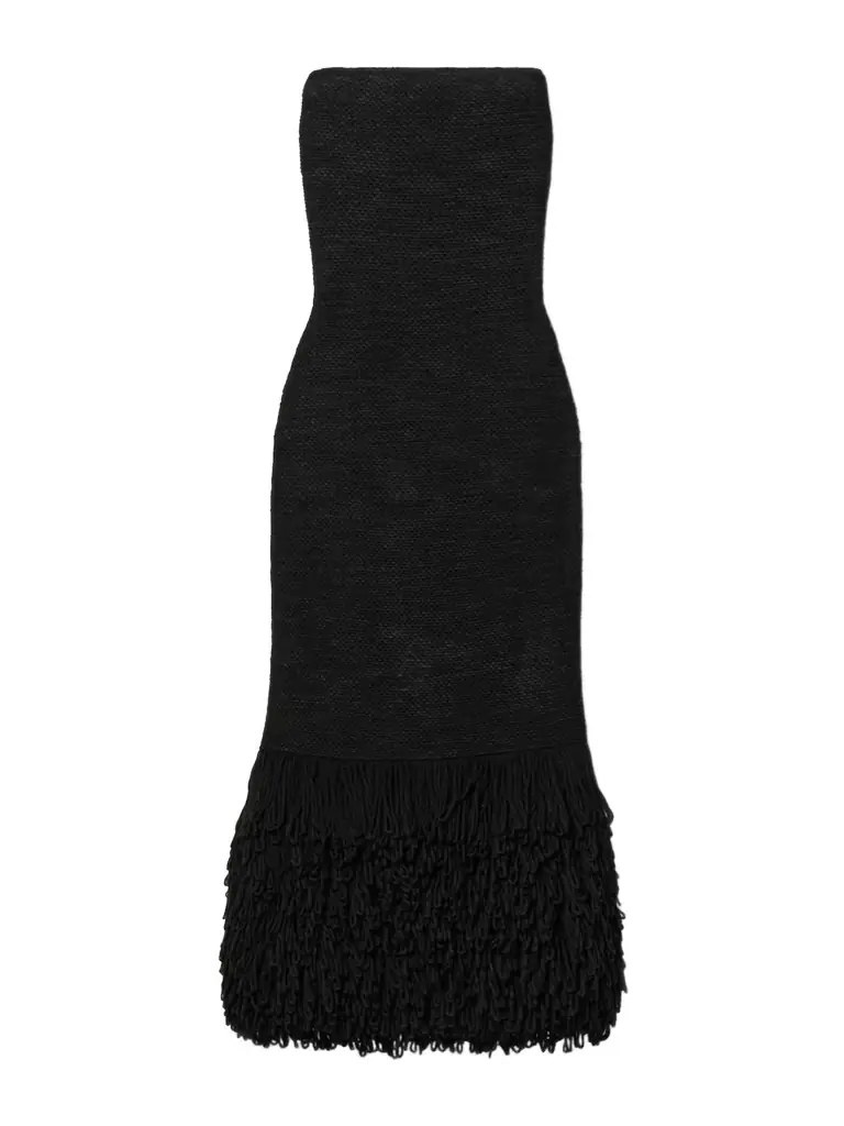 Gabriela Hearst Corus Strapless Fringed Cashmere And Silk-blend Midi Dress - Women's Clothing