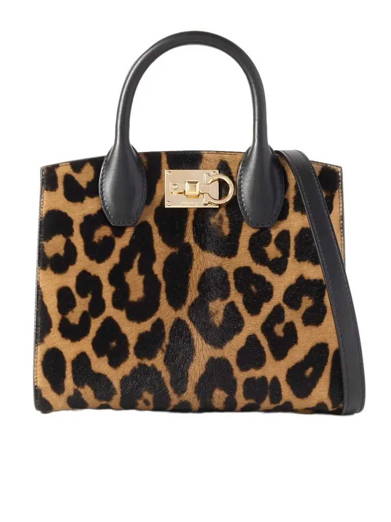Ferragamo The Studio Box Leather-trimmed Leopard-print Calf Hair Tote - Women's Bags