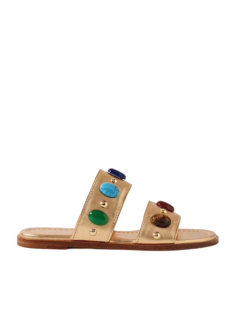 Gianvito Rossi Embellished Metallic Leather Slides