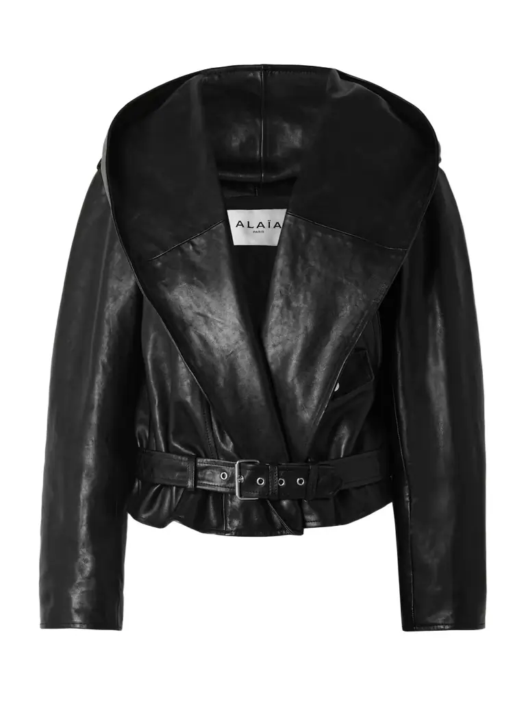 Alaïa Hooded Leather Biker Jacket