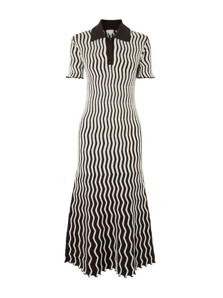 Bottega Veneta Striped Ribbed Wool Midi Dress