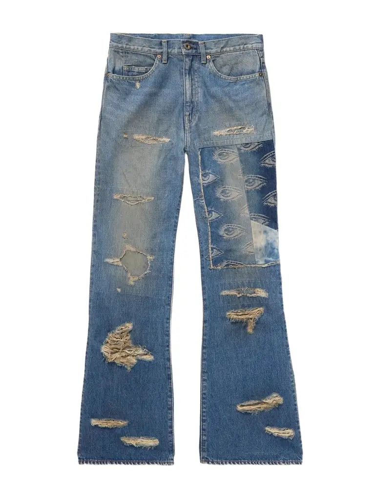 KAPITAL Flared Distressed Patchwork Jeans - Men