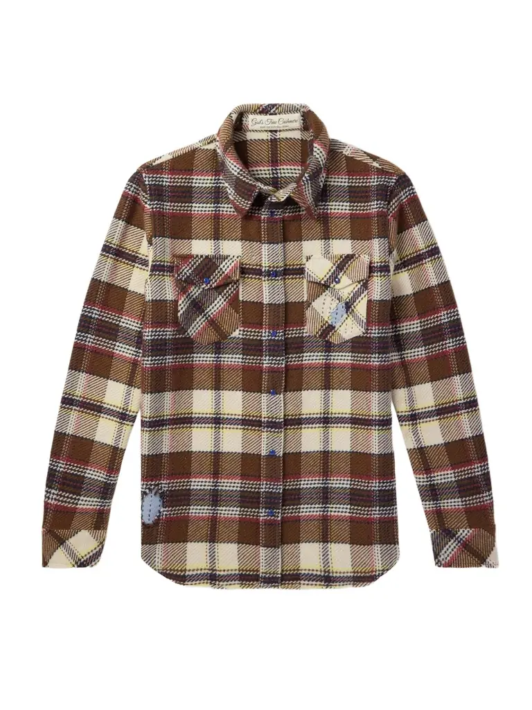God's True Cashmere Distressed Checked Cashmere Shirt - Men