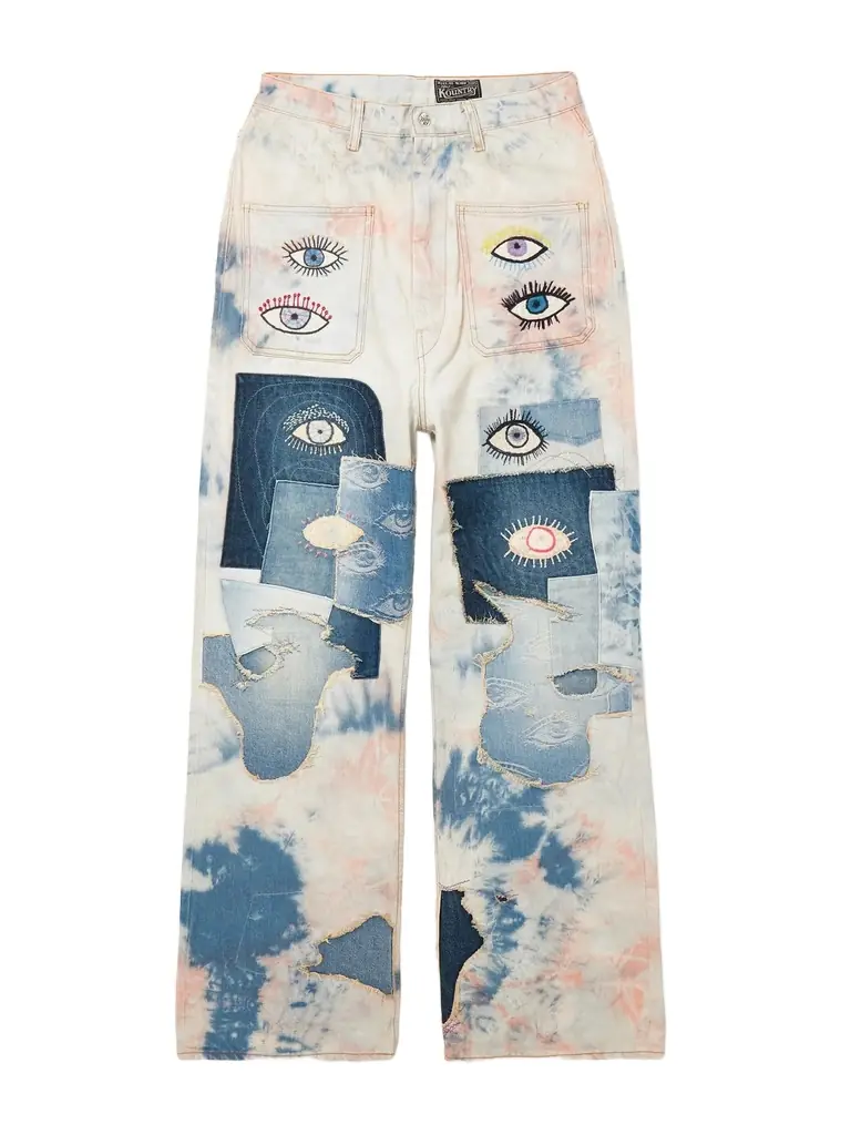 KAPITAL Slim-Fit Patchwork Embroidered Tie-Dyed Jeans - Men