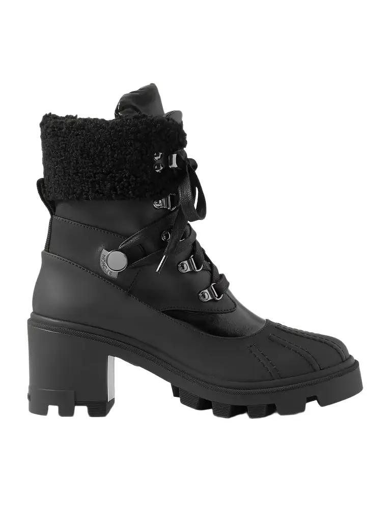 Moncler Corinne Leather And Faux Shearling-trimmed Rubber Ankle Boots