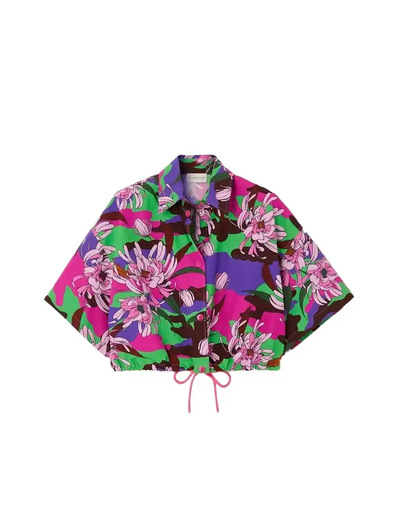 Moncler Cropped Floral-print Cotton-poplin Shirt
