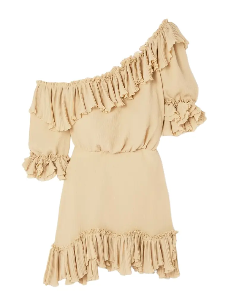 Saint Laurent Off-the-shoulder Ruffled Silk-crepon Mini Dress