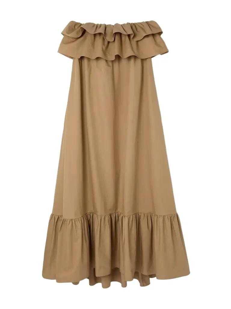 Saint Laurent Strapless Ruffled Cotton-gabardine Maxi Dress