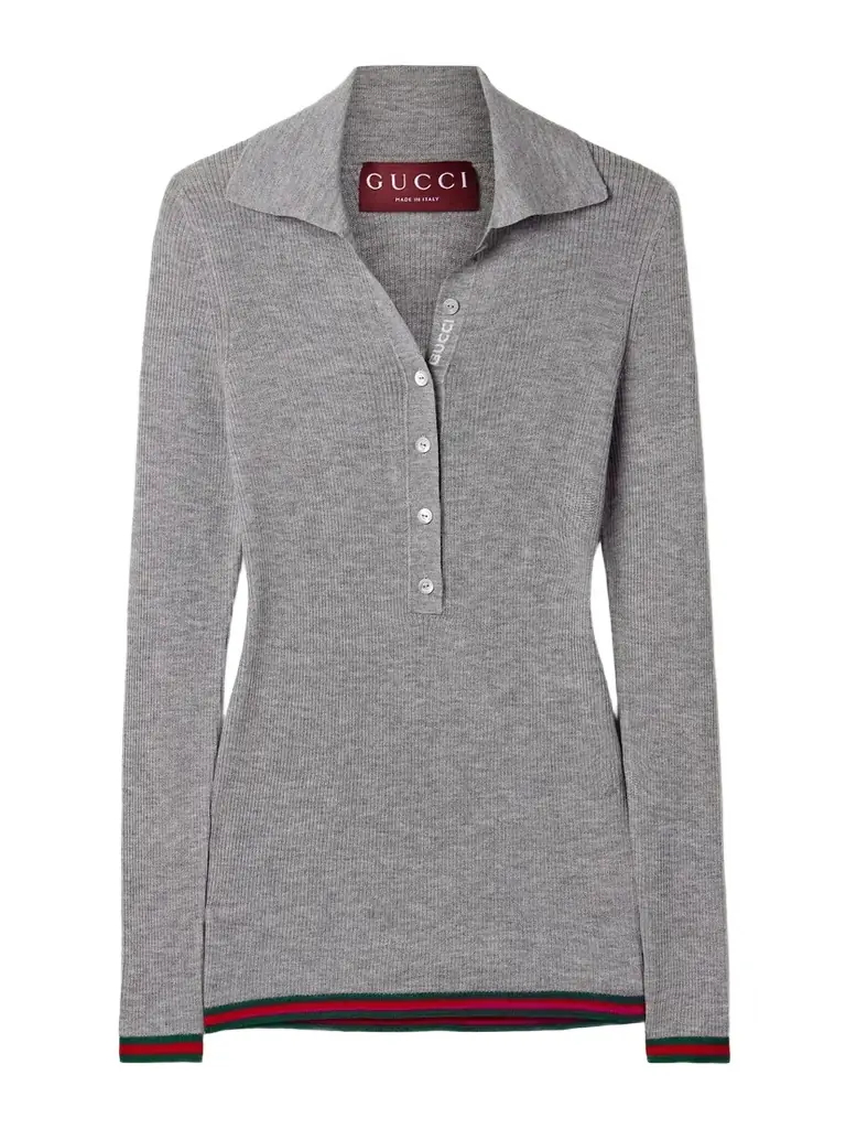 Gucci Striped Ribbed Cashmere And Silk-blend Polo Shirt