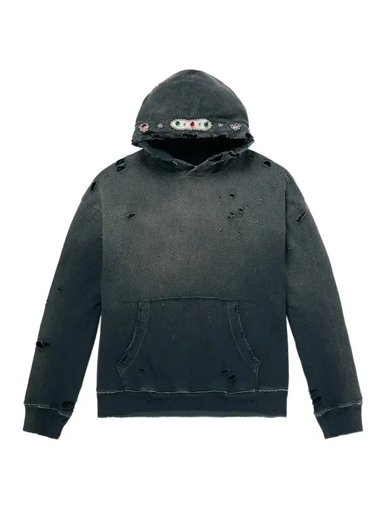 KAPITAL Embellished Suede-Trimmed Distressed Cotton-Jersey Hoodie - Men