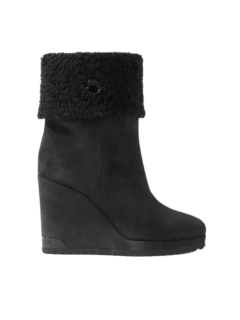 Moncler W Short Plush-lined Suede Wedge Ankle Boots