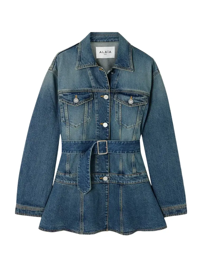 Alaïa Belted Denim Peplum Jacket