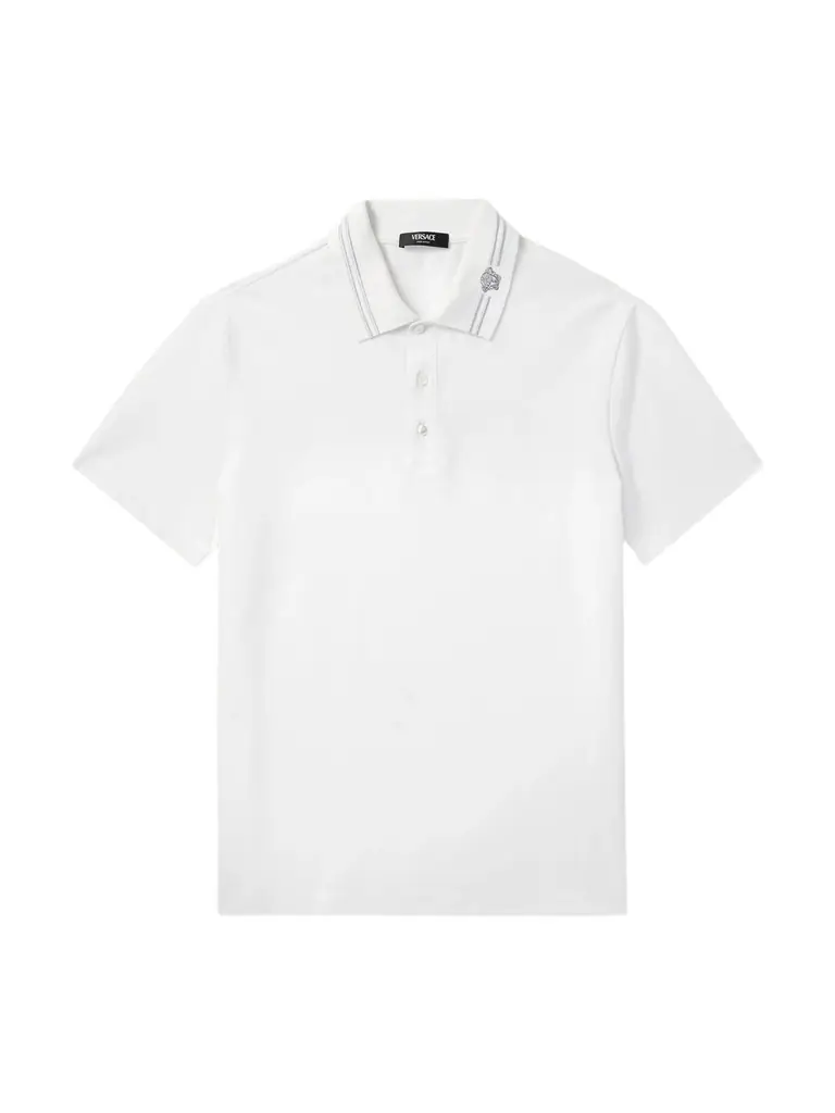 Versace Medusa Embroidered Cotton-Piqué Polo Shirt - Men
