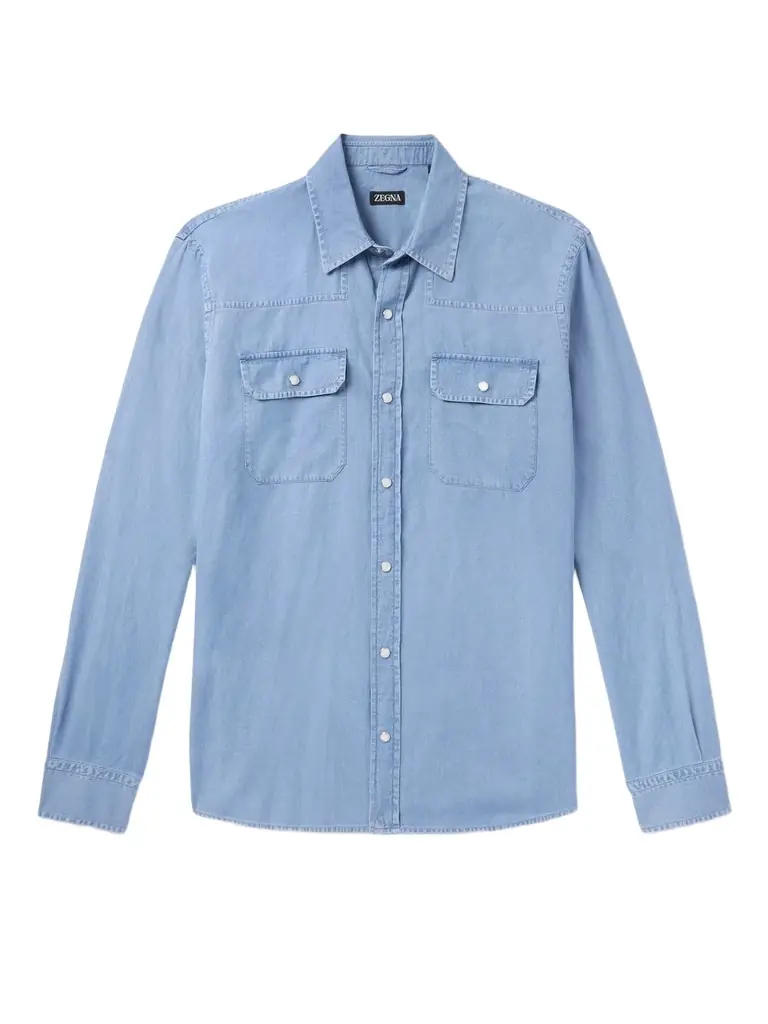 Zegna Cotton and Linen-Blend Chambray Shirt - Men