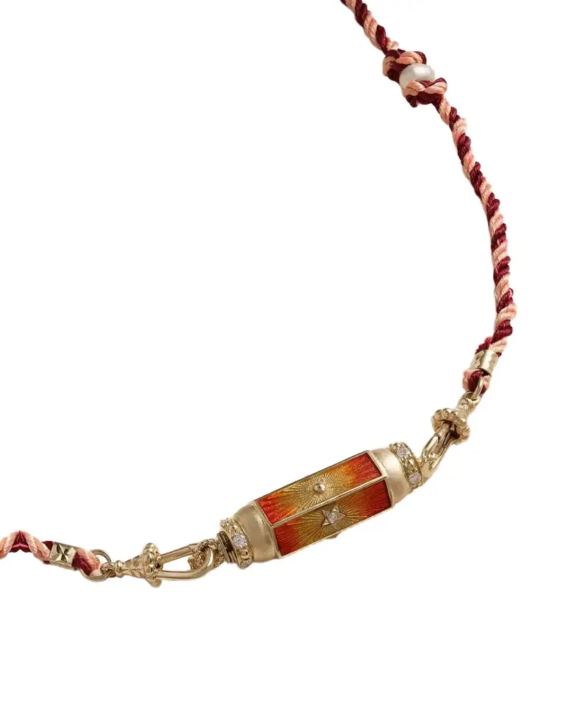 Marie Lichtenberg Baby Locket 14-karat Gold And Cord, Enamel, Diamond And Pearl Necklace