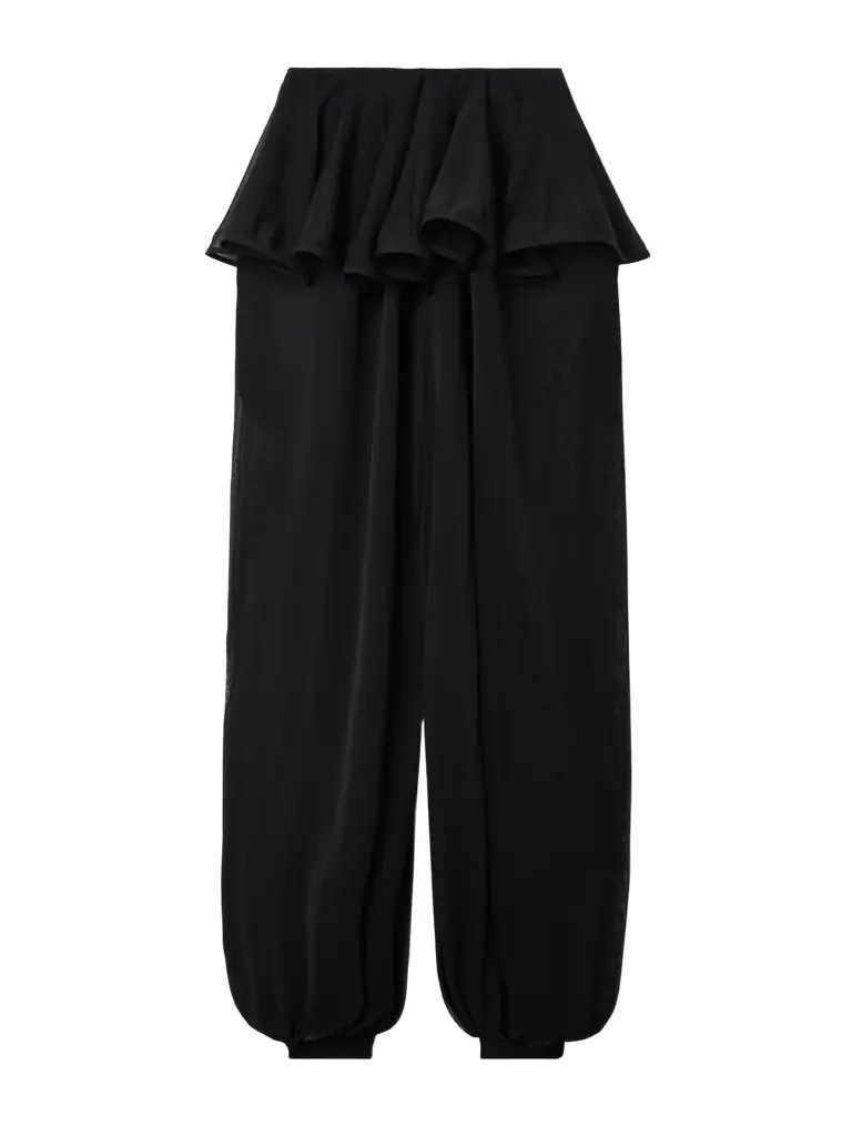 Alaïa Pleated Georgette Peplum Tapered Pants