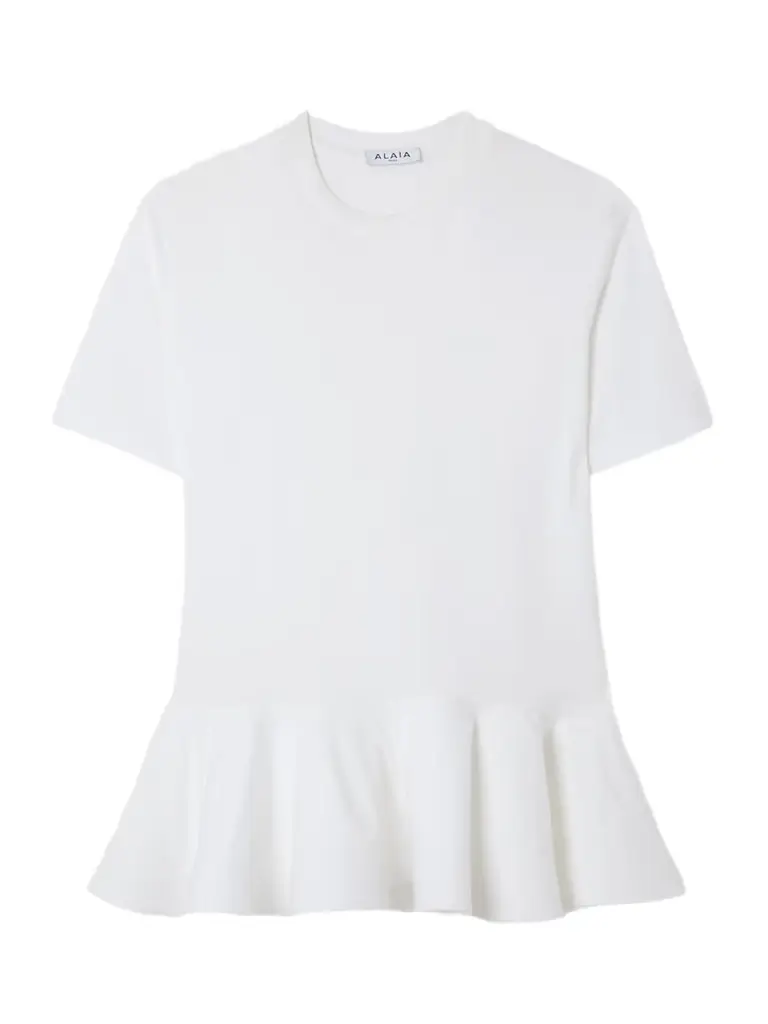 Alaïa Oversized Poplin-trimmed Cotton-jersey Peplum T-shirt
