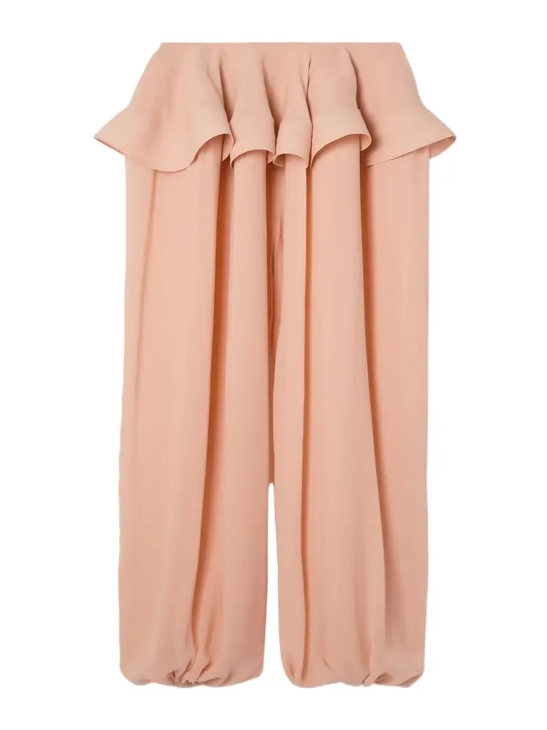Alaïa Pleated Georgette Peplum Balloon Pants